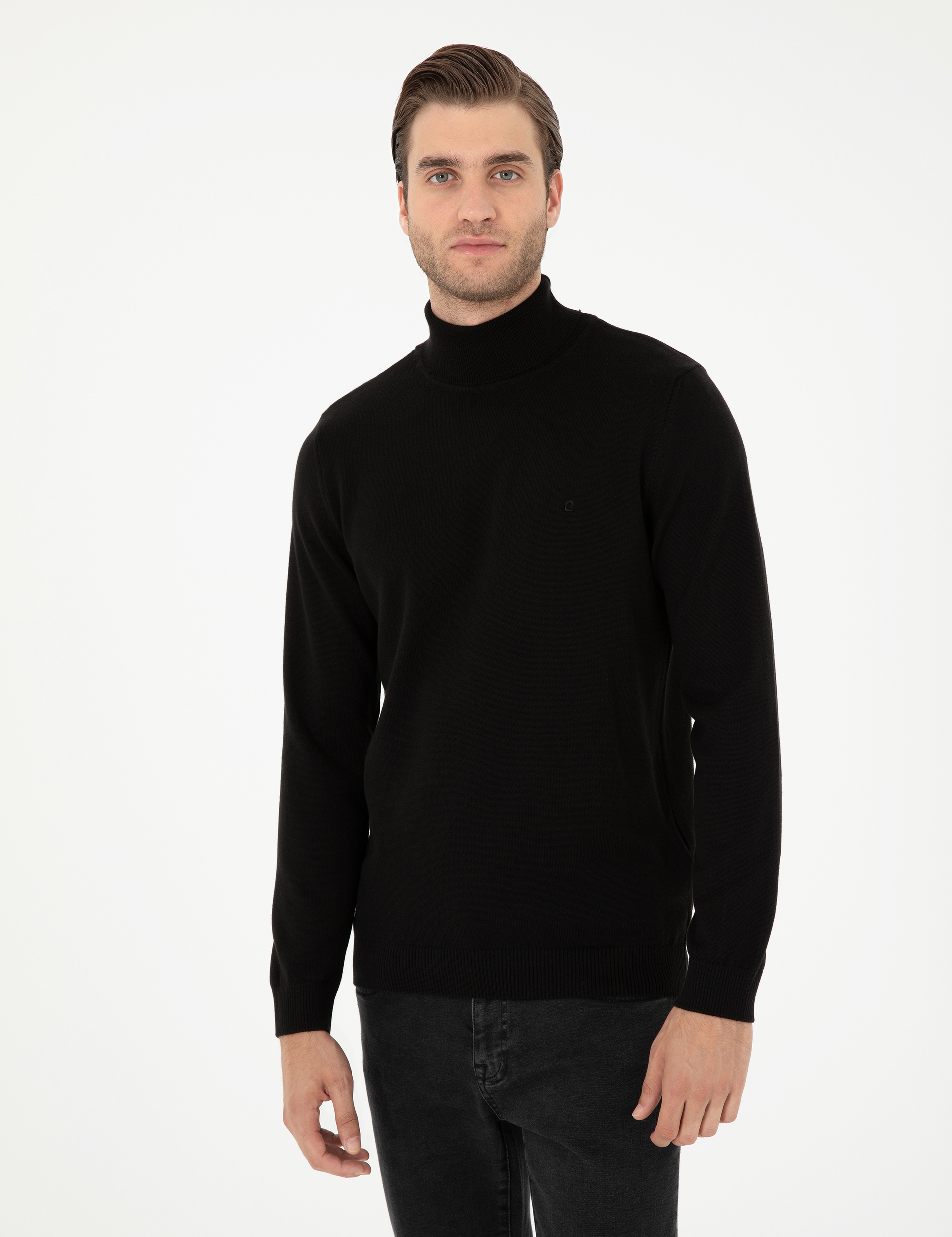 Siyah Slim Fit Balıkçı Yaka Basic Triko Kazak - Image 3