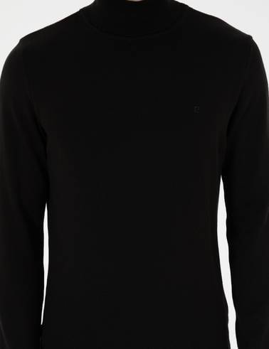 Siyah Slim Fit Balıkçı Yaka Basic Triko Kazak