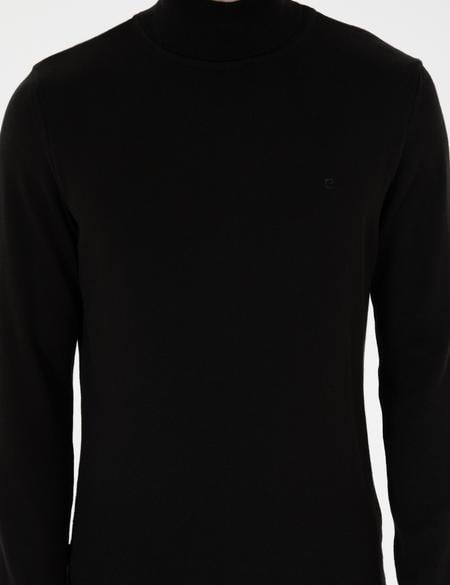 Siyah Slim Fit Balıkçı Yaka Basic Triko Kazak - 50296582017