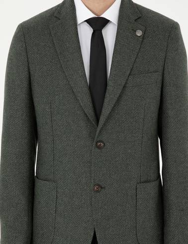 Haki Yün Karışımlı Slim Fit Ceket