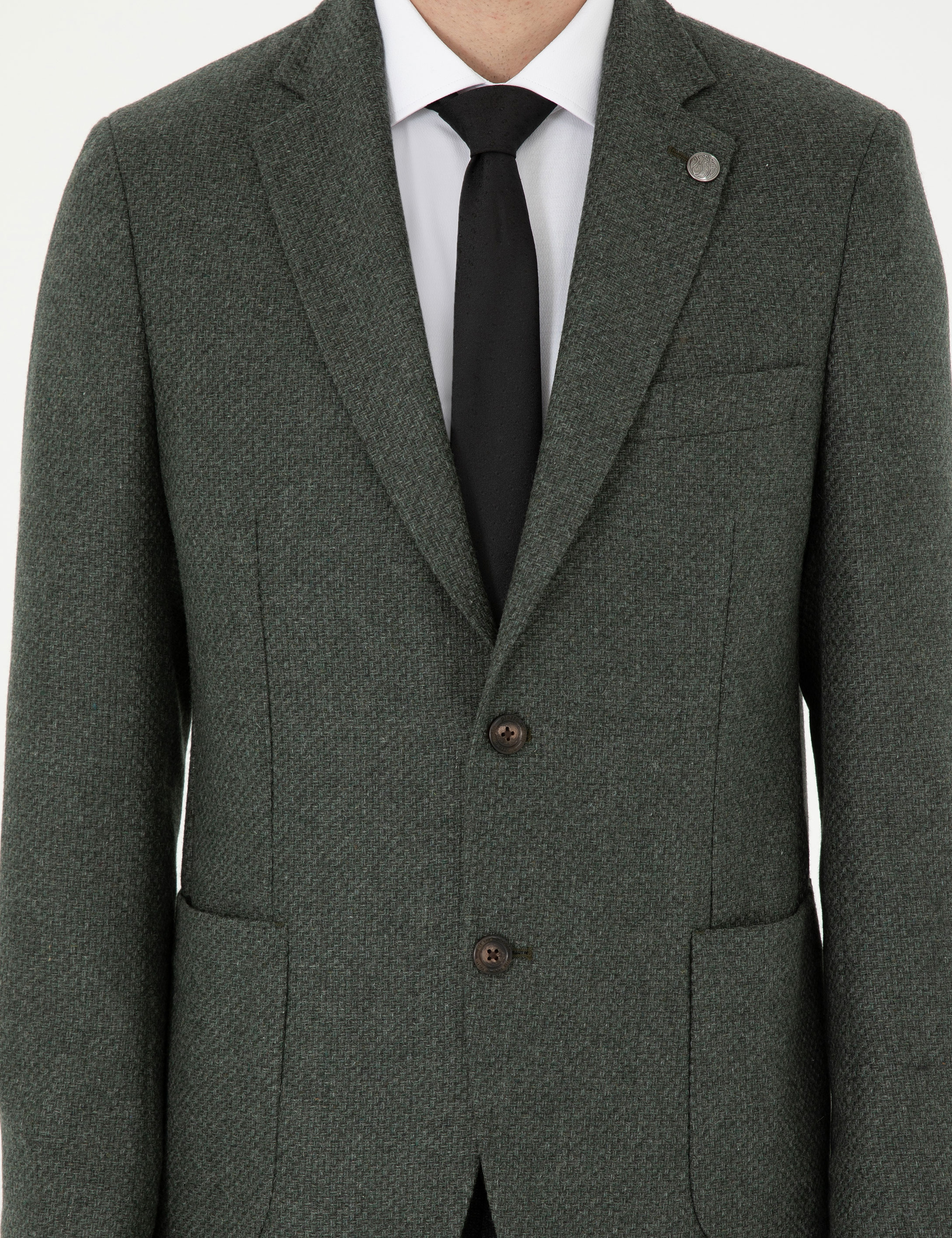 Haki Yün Karışımlı Slim Fit Ceket - Image 6