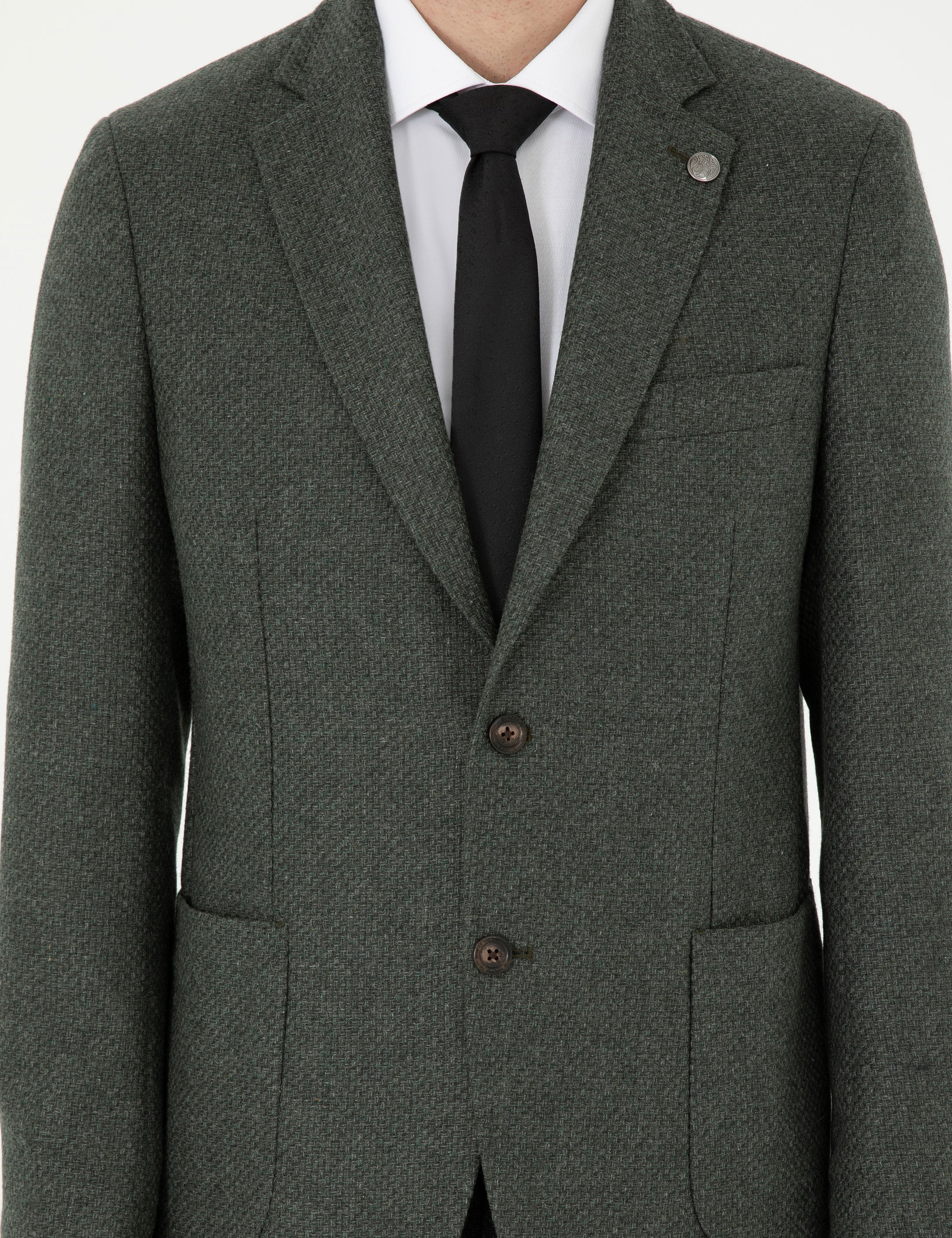 Haki Yün Karışımlı Slim Fit Ceket