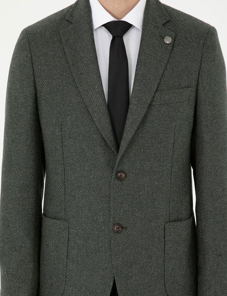 Haki Yün Karışımlı Slim Fit Ceket - 50292146038