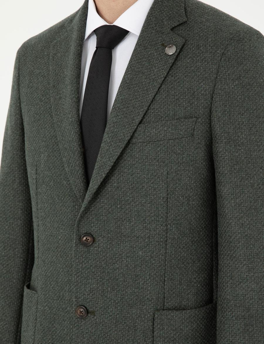 Haki Yün Karışımlı Slim Fit Ceket