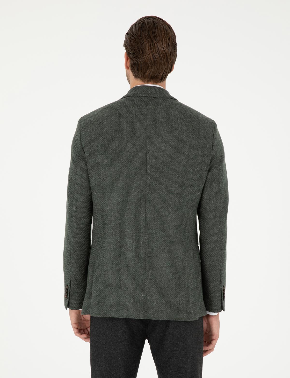 Haki Yün Karışımlı Slim Fit Ceket - 50292146038