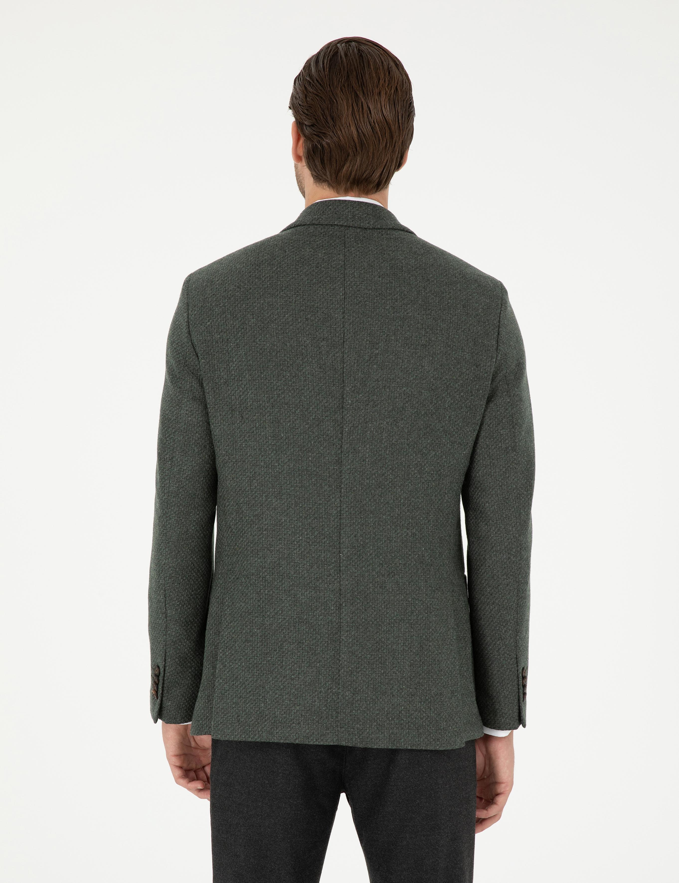 Haki Yün Karışımlı Slim Fit Ceket