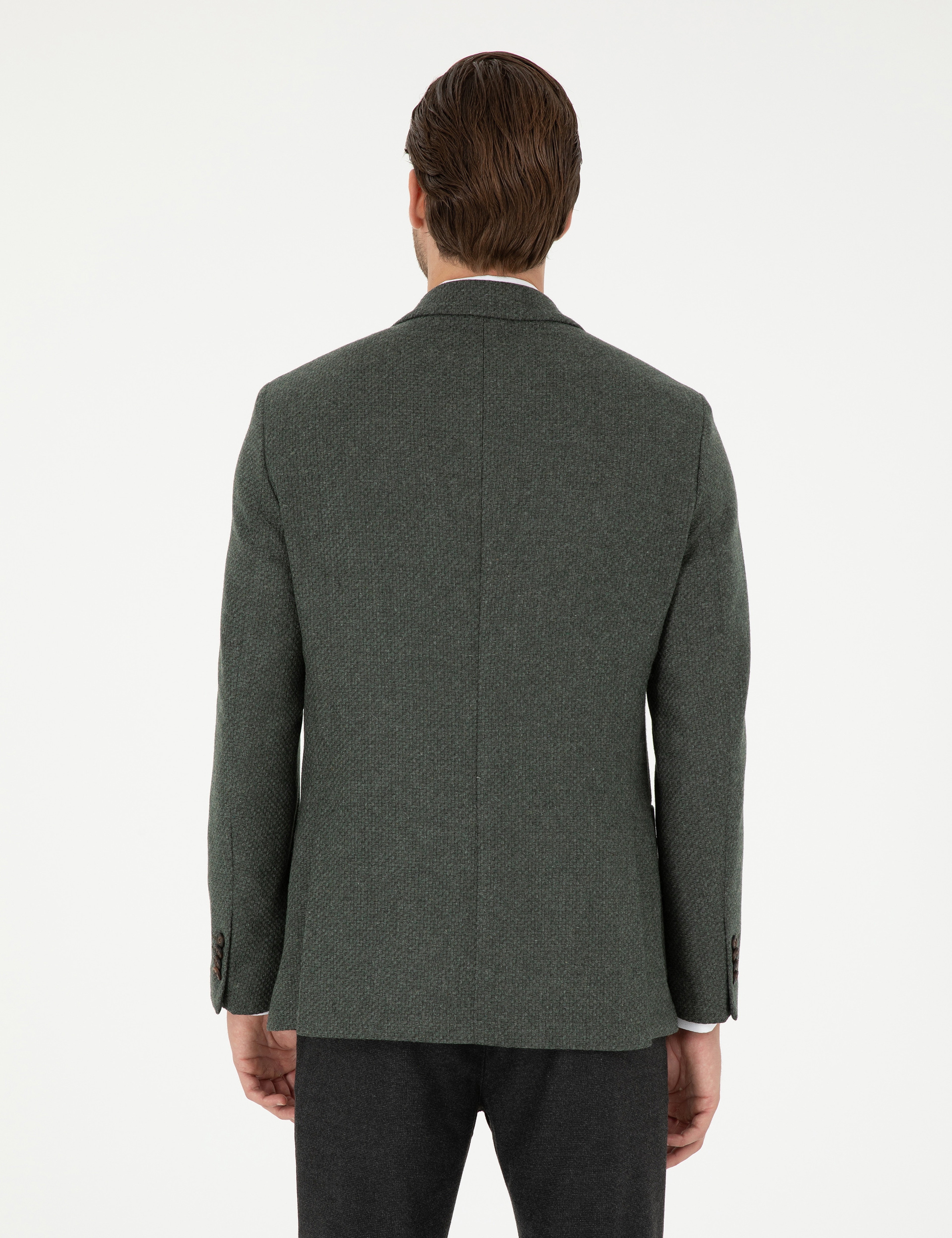 Haki Yün Karışımlı Slim Fit Ceket - Image 5