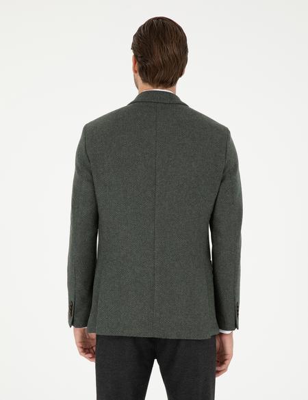 Haki Yün Karışımlı Slim Fit Ceket - 50292146038