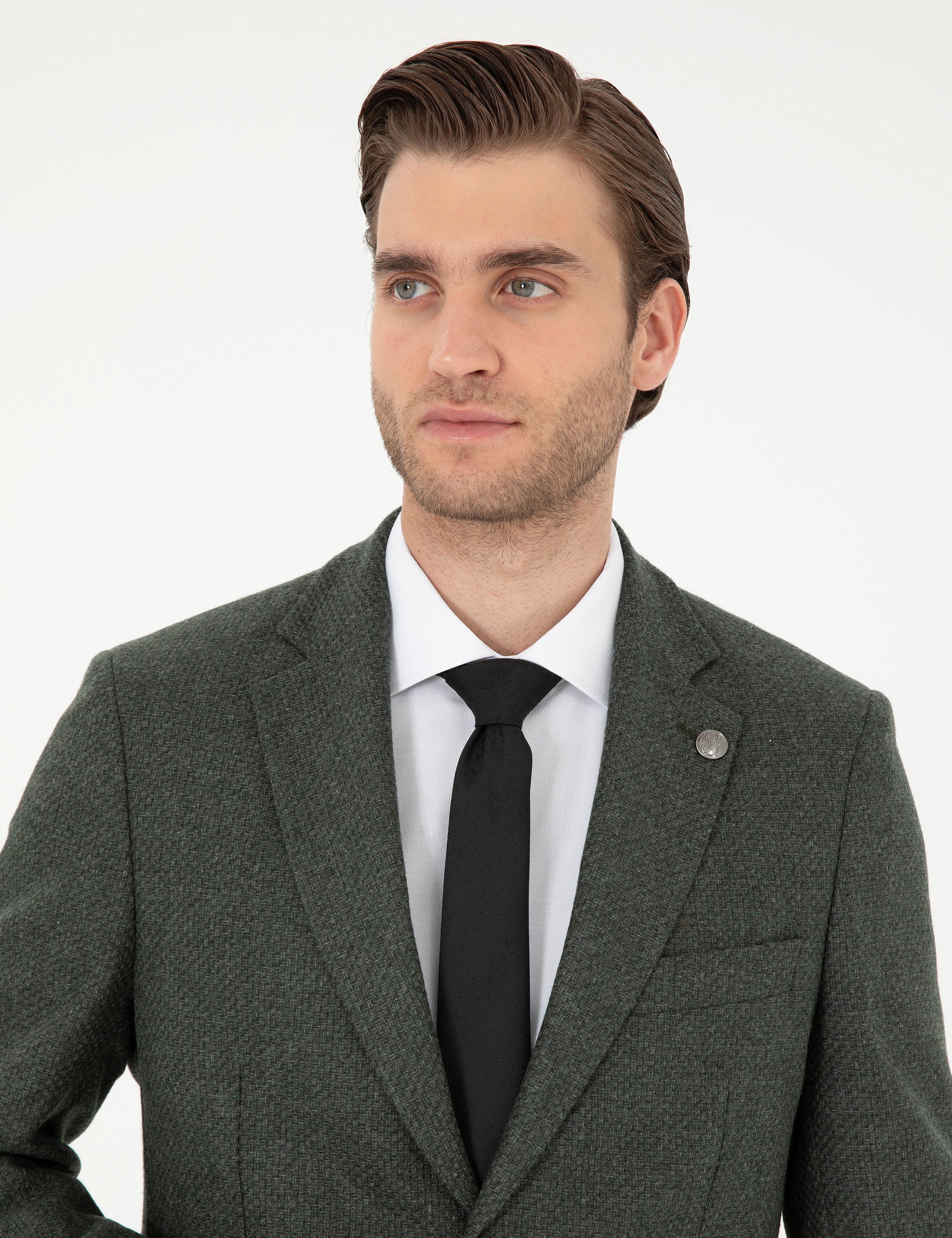 Haki Yün Karışımlı Slim Fit Ceket