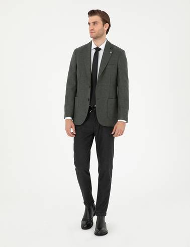 Haki Yün Karışımlı Slim Fit Ceket