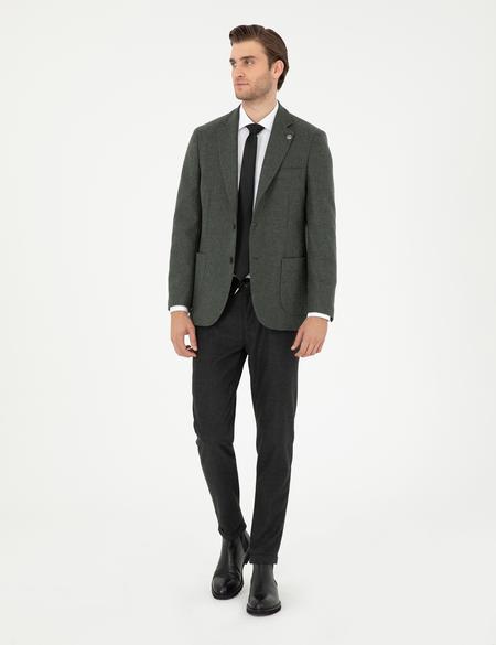Haki Yün Karışımlı Slim Fit Ceket - 50292146038