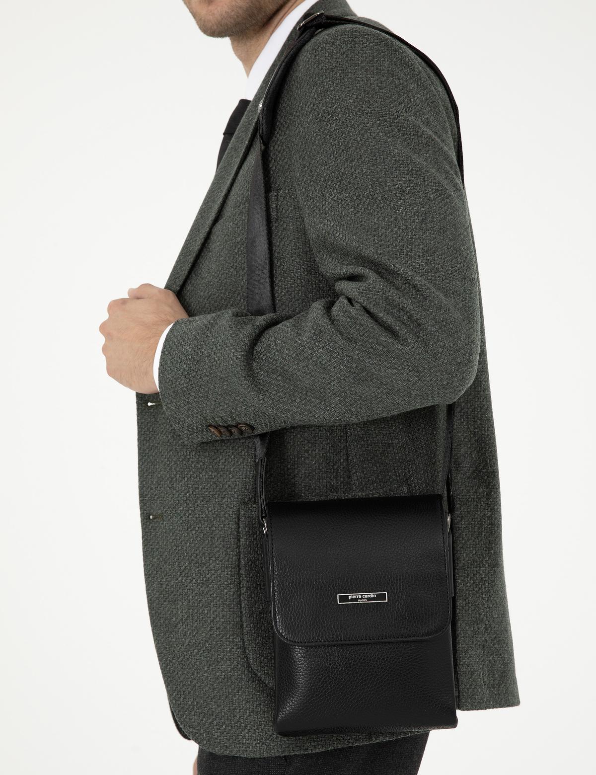 Erkek Siyah %100 Deri Omuz Çantası