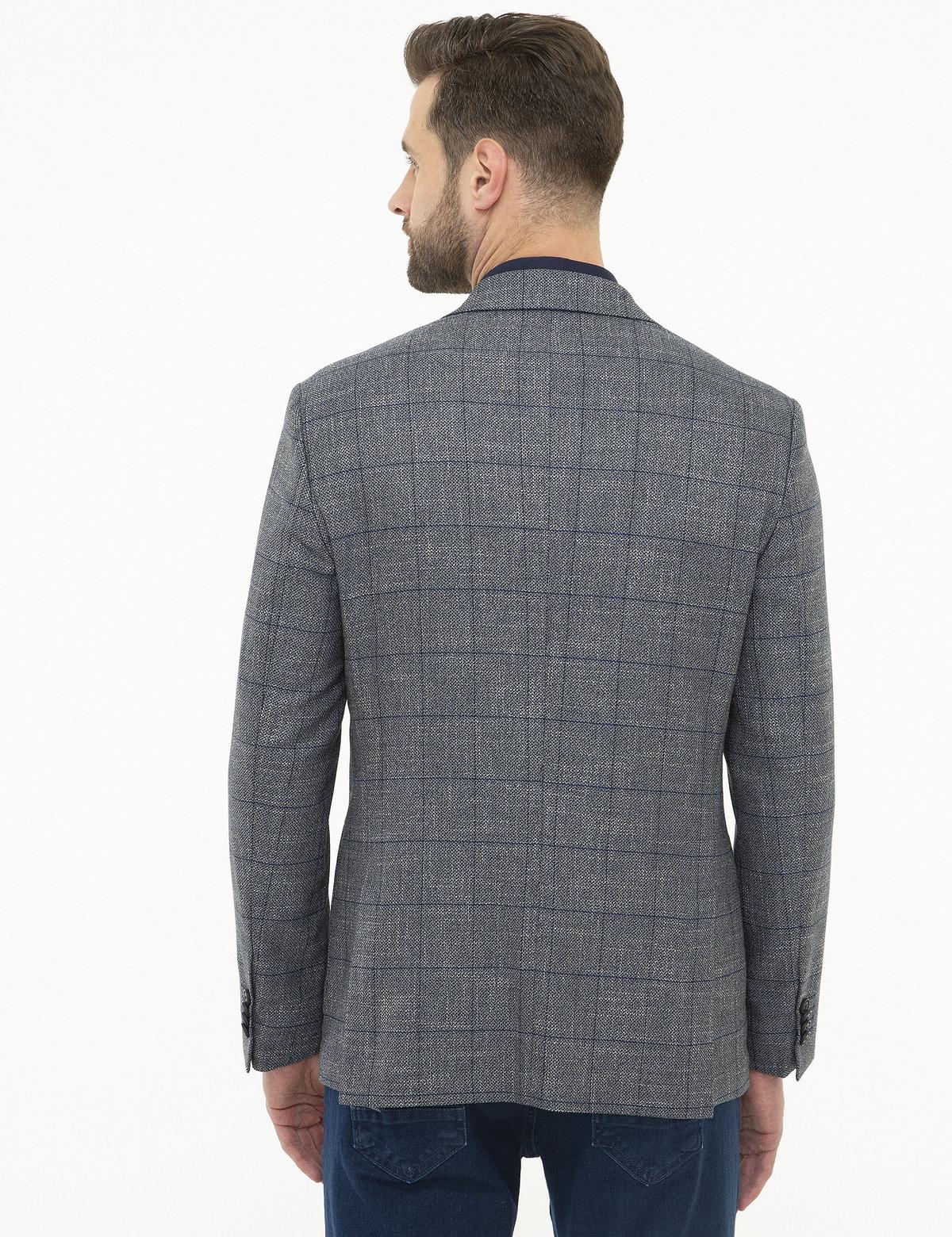 Ekose Lacivert Slim Fit Ceket - 50225907035