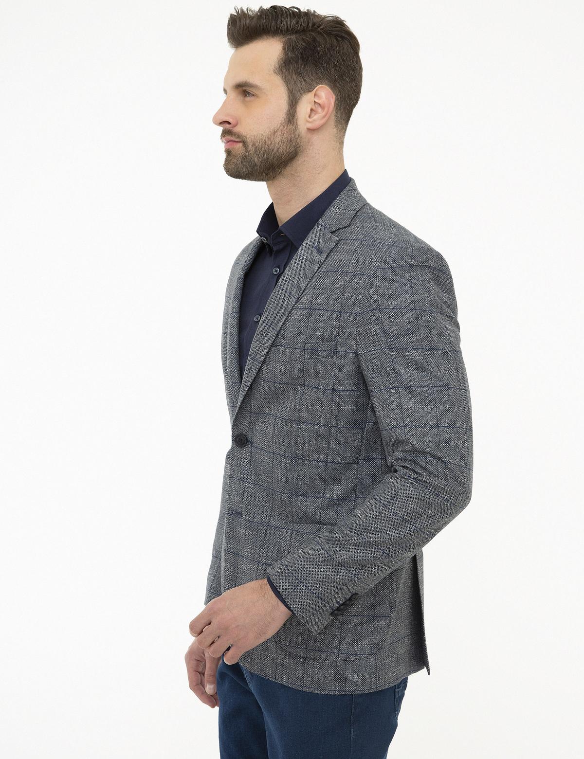 Ekose Lacivert Slim Fit Ceket - 50225907035