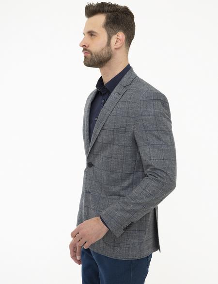 Ekose Lacivert Slim Fit Ceket - 50225907035