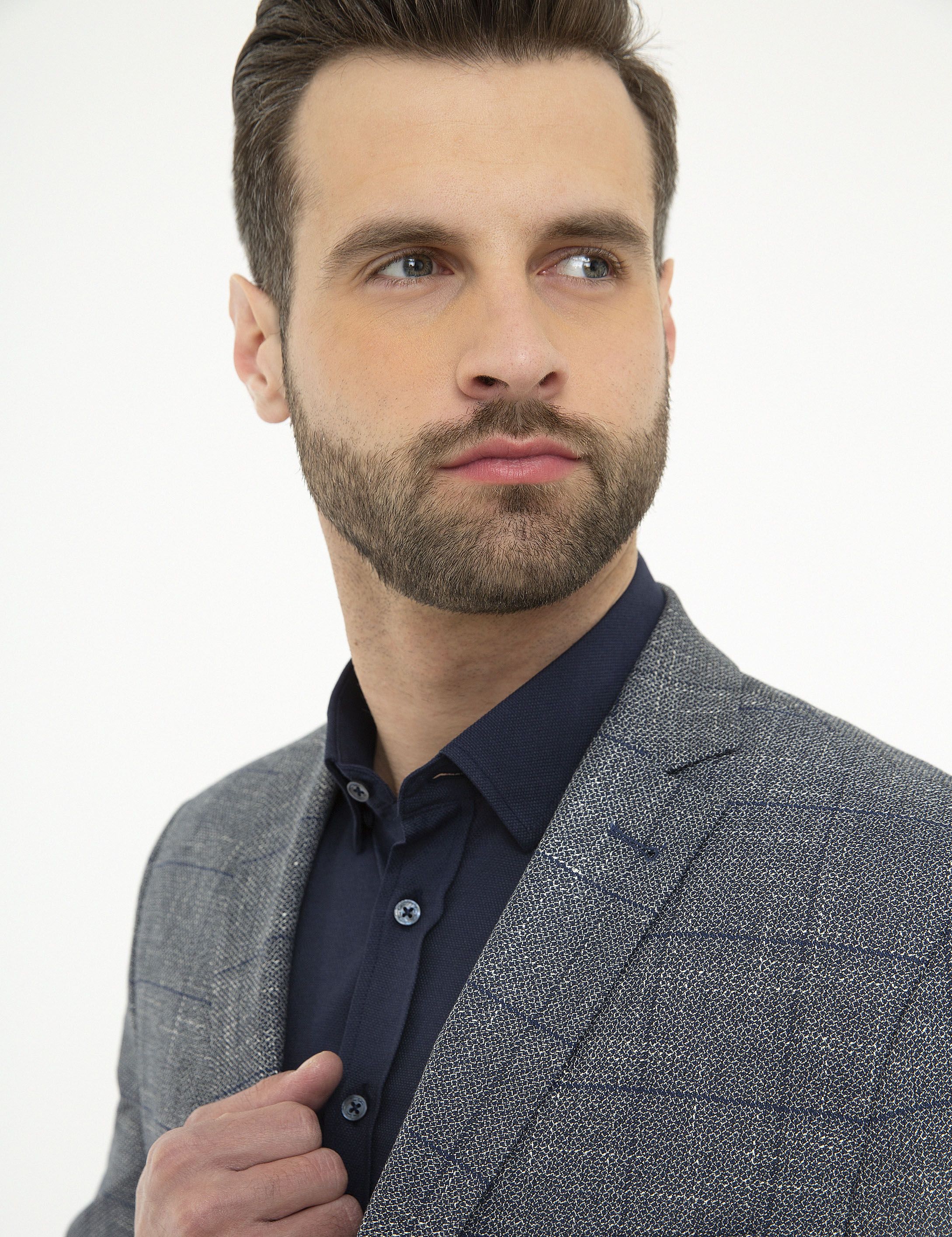 Ekose Lacivert Slim Fit Ceket - Image 2