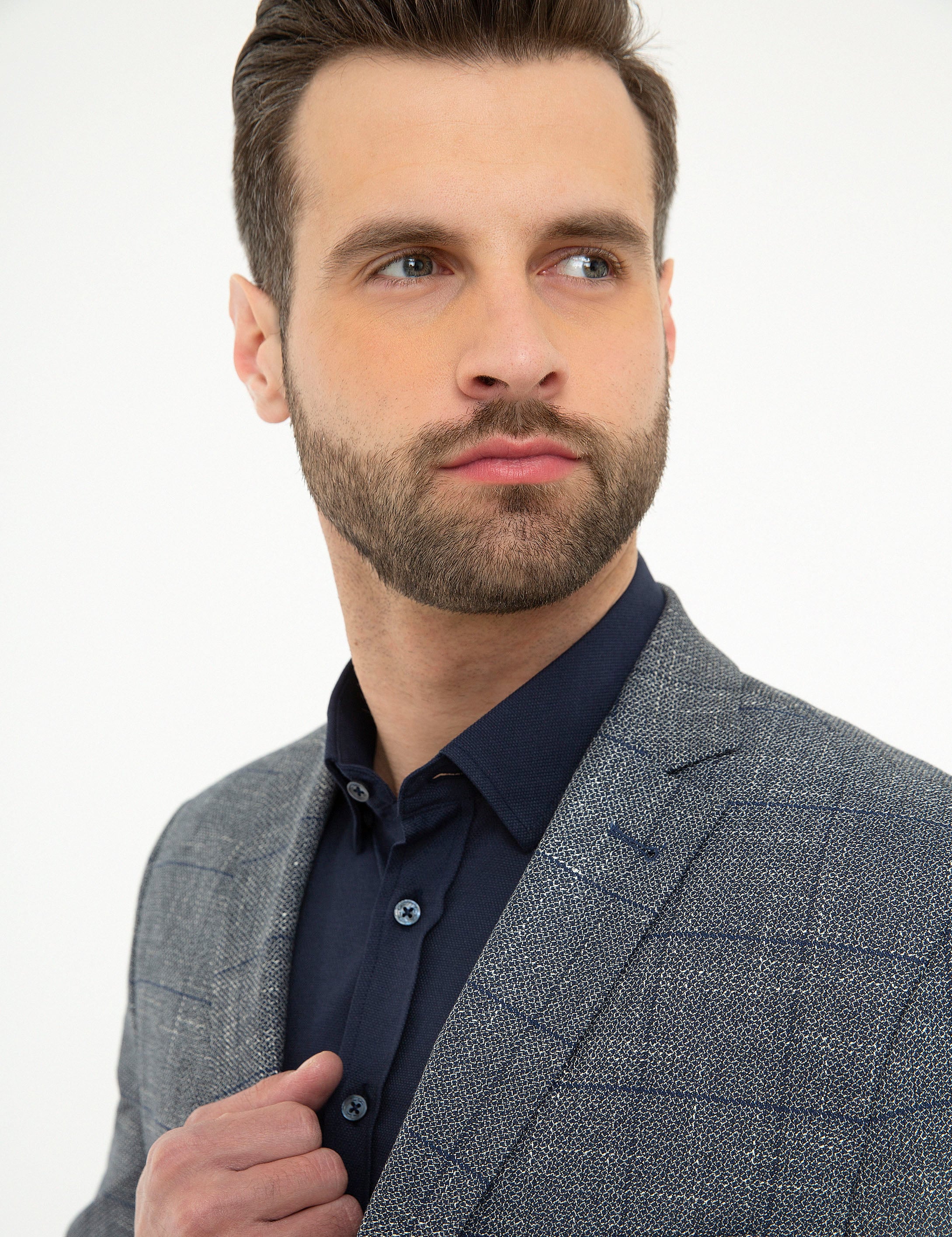 Ekose Lacivert Slim Fit Ceket
