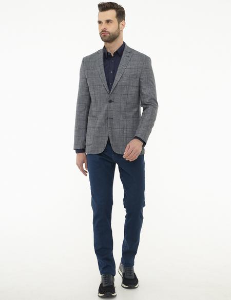 Ekose Lacivert Slim Fit Ceket - 50225907035