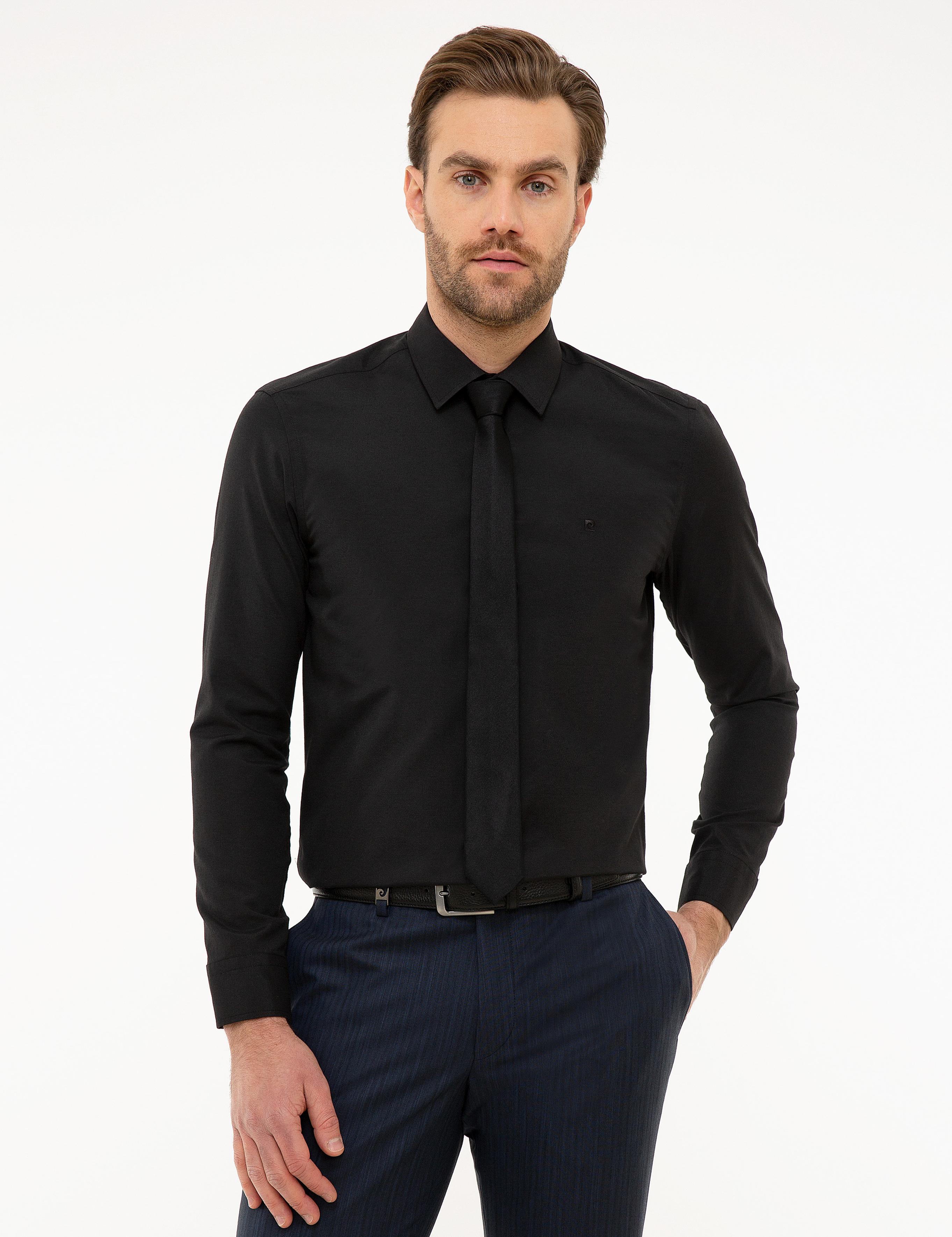 Siyah Slim Fit Uzun Kollu Basic Gömlek
