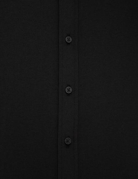 Siyah Slim Fit Uzun Kollu Basic Gömlek - 50226660024