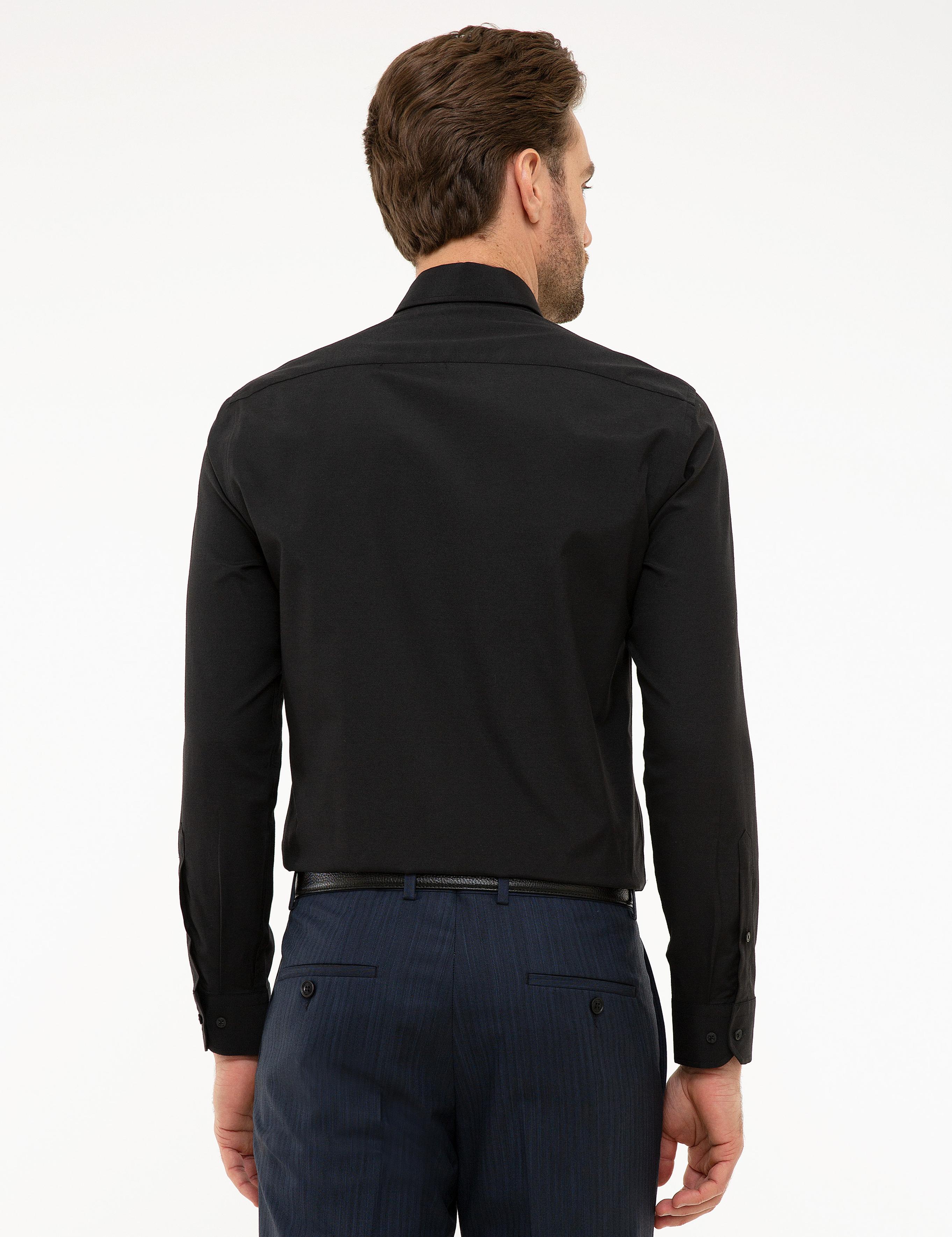 Siyah Slim Fit Uzun Kollu Basic Gömlek