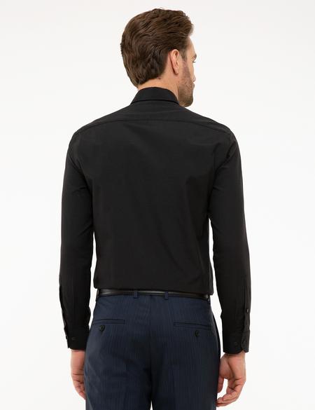 Siyah Slim Fit Uzun Kollu Basic Gömlek - 50226660024