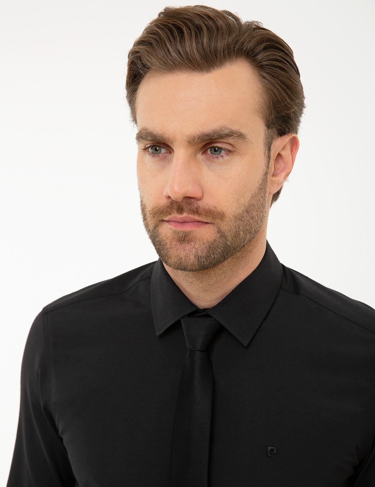 Siyah Slim Fit Uzun Kollu Basic Gömlek