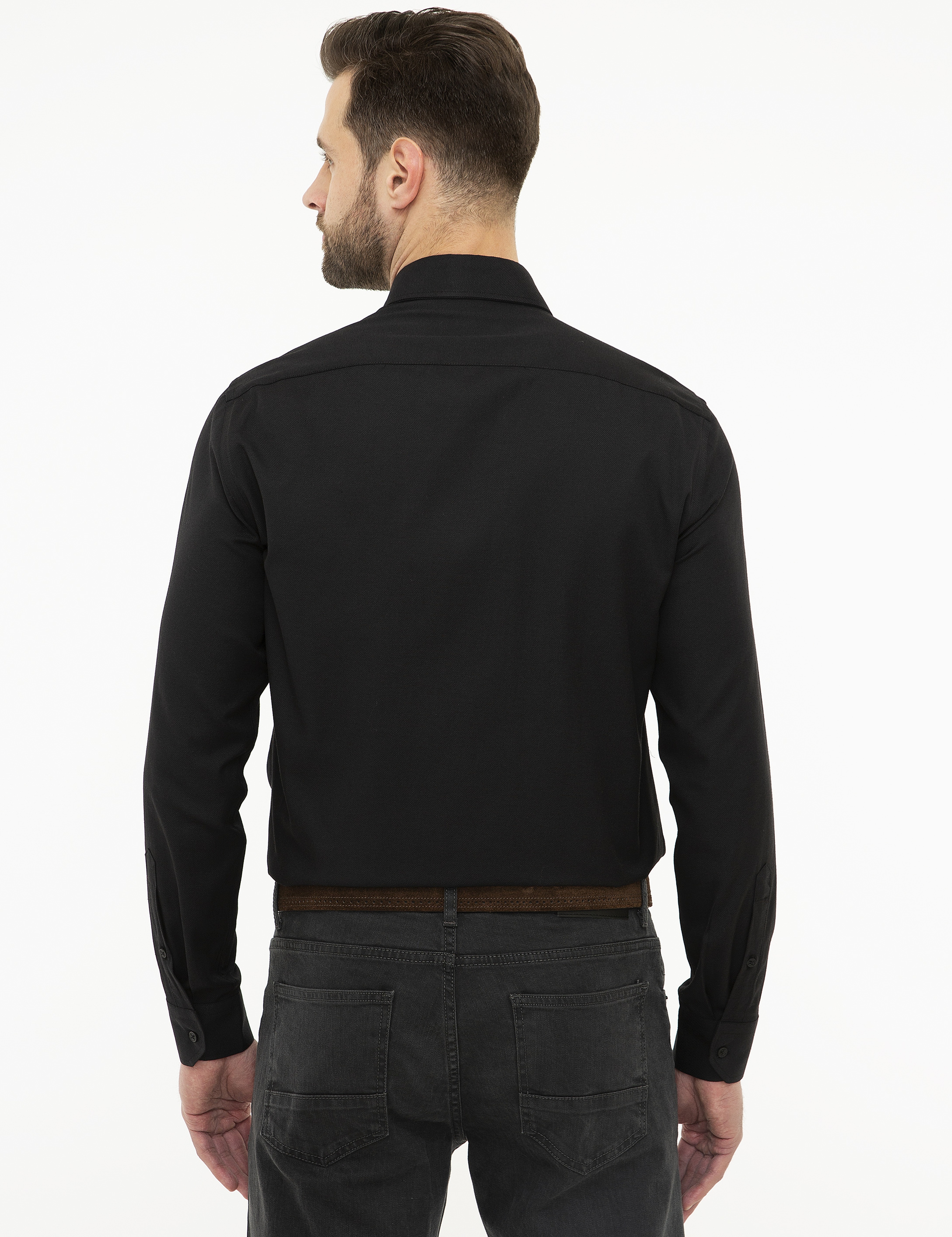 Siyah Slim Fit Oxford Gömlek - Image 3
