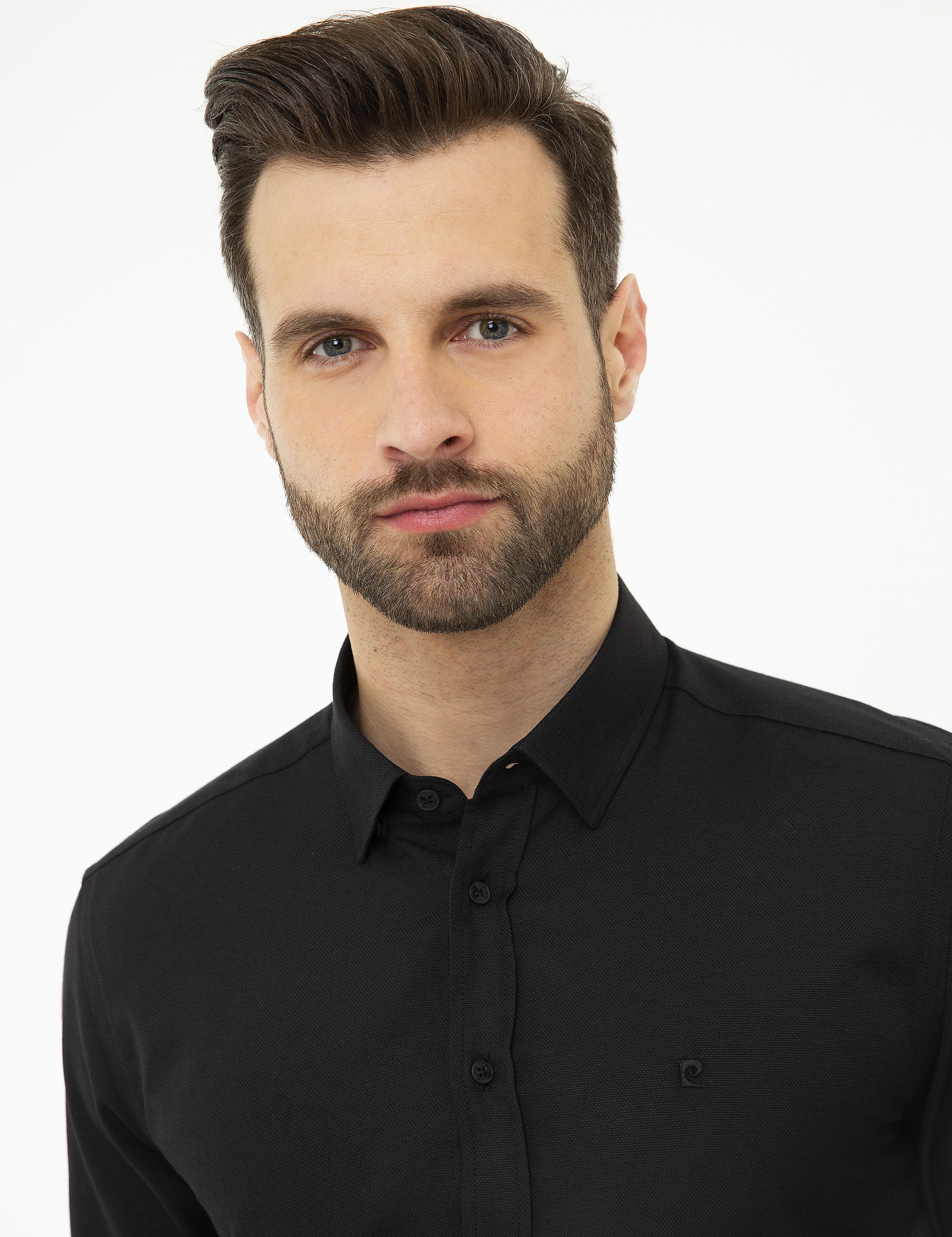 Siyah Slim Fit Oxford Gömlek