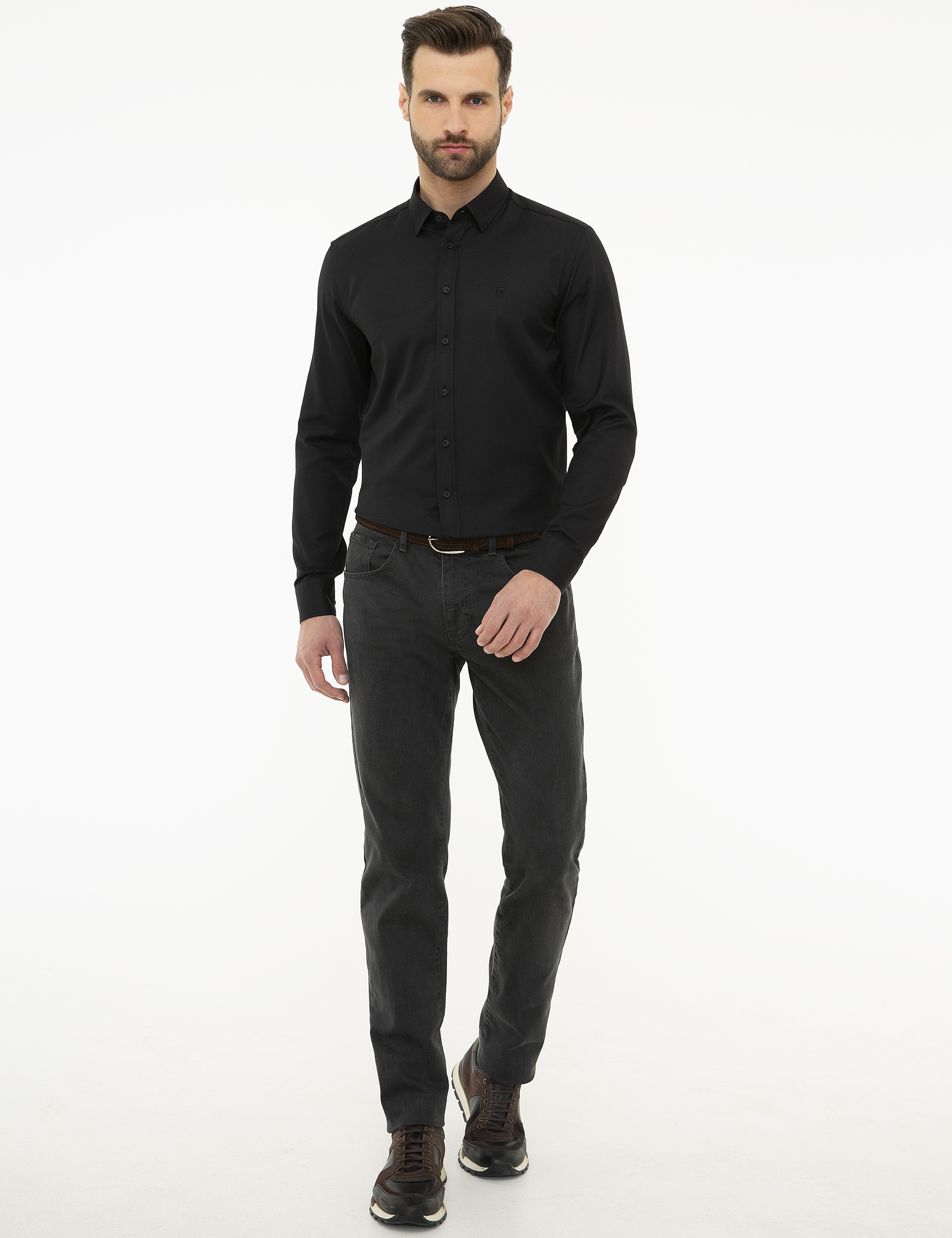Siyah Slim Fit Oxford Gömlek - Image 4