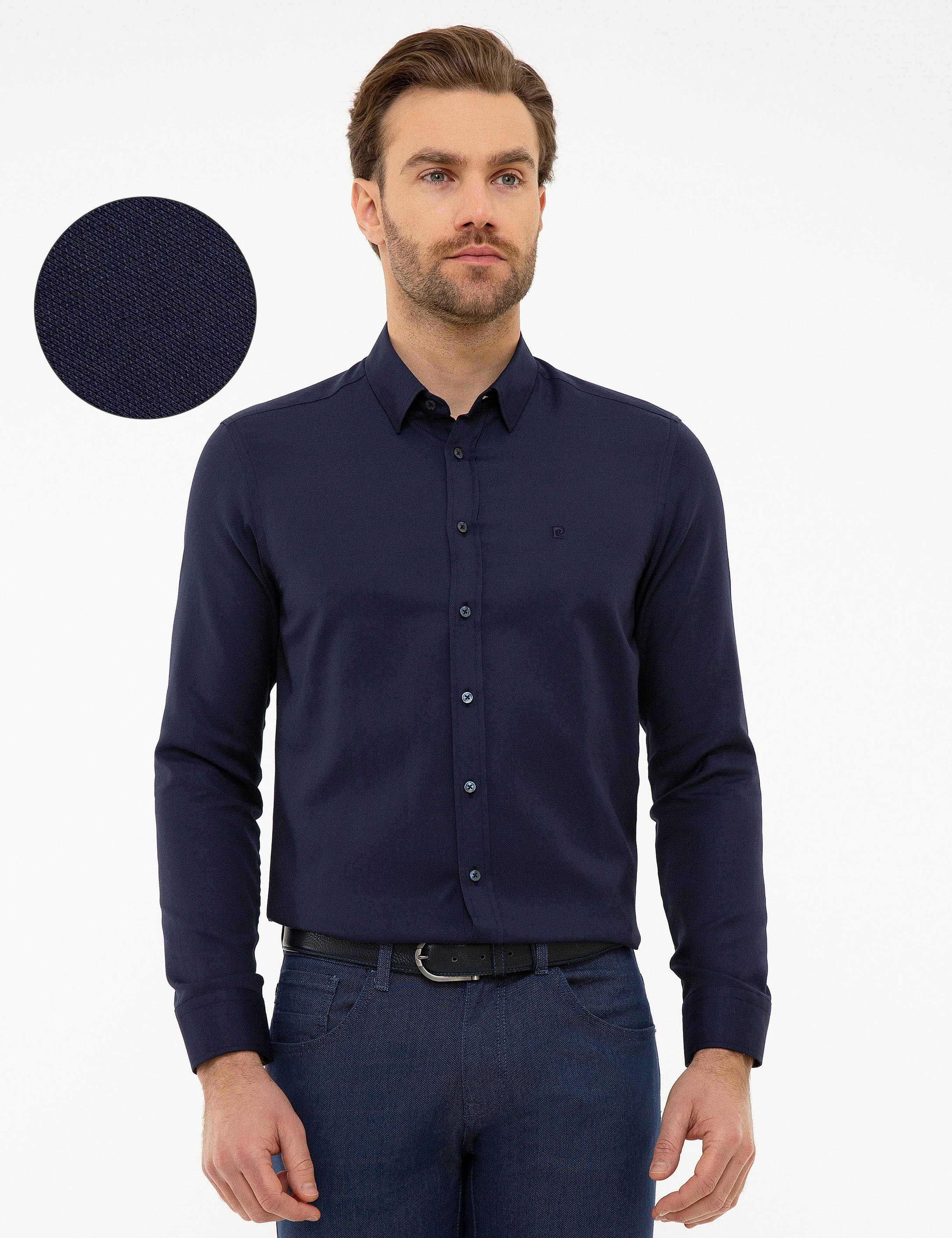 Lacivert Slim Fit Uzun Kollu Gömlek