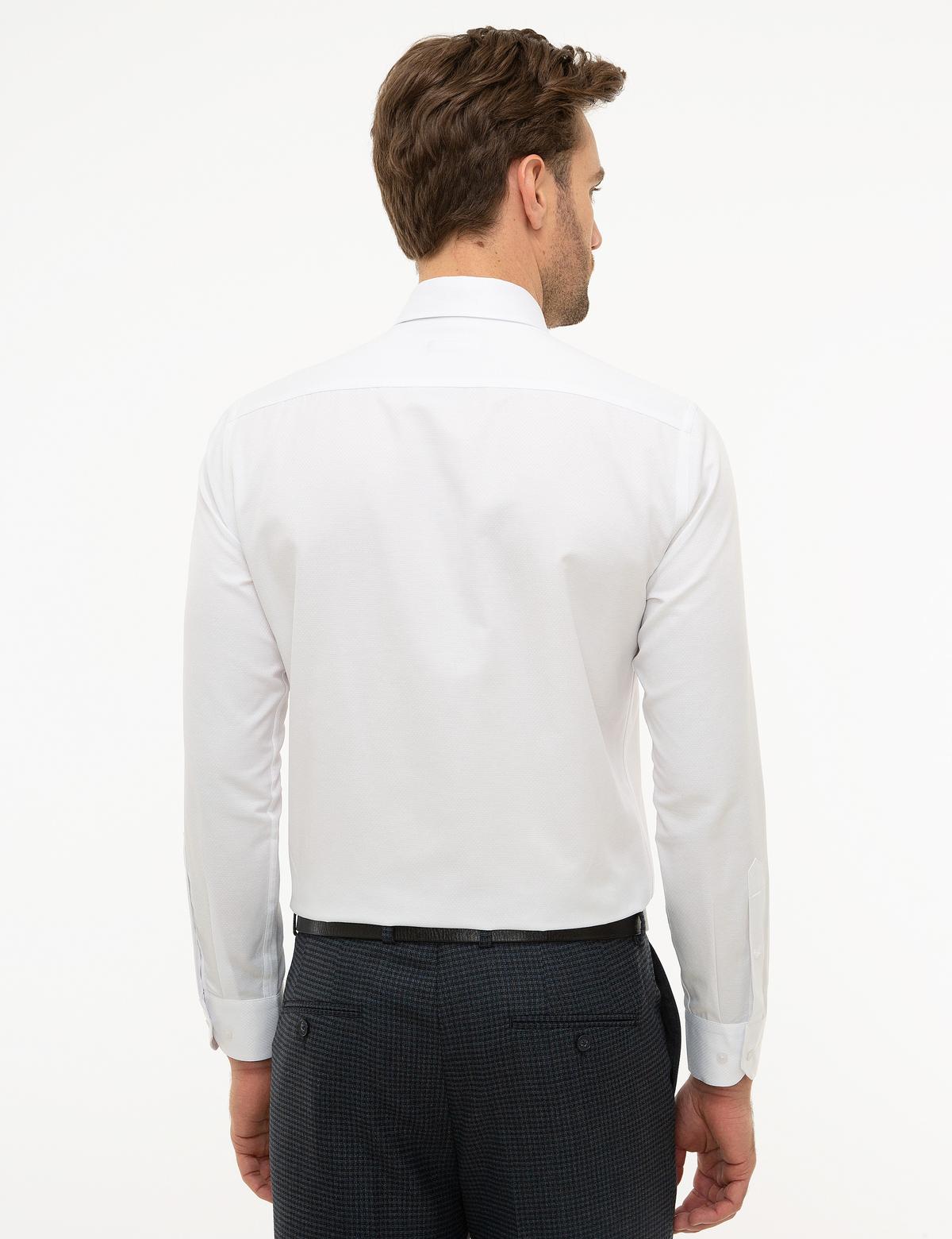 Beyaz Slim Fit Armürlü Gömlek - 50226656001