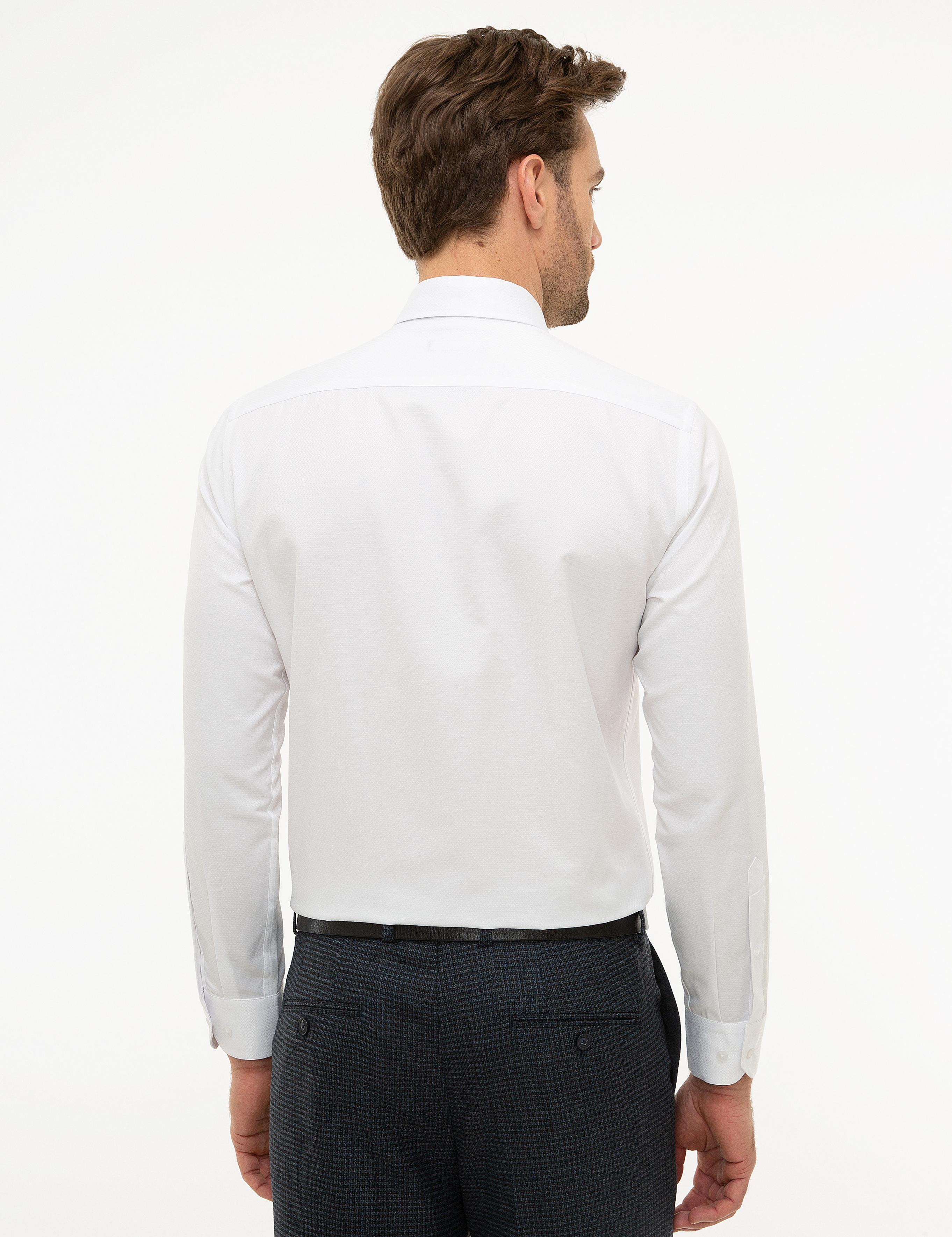 Beyaz Slim Fit Armürlü Gömlek