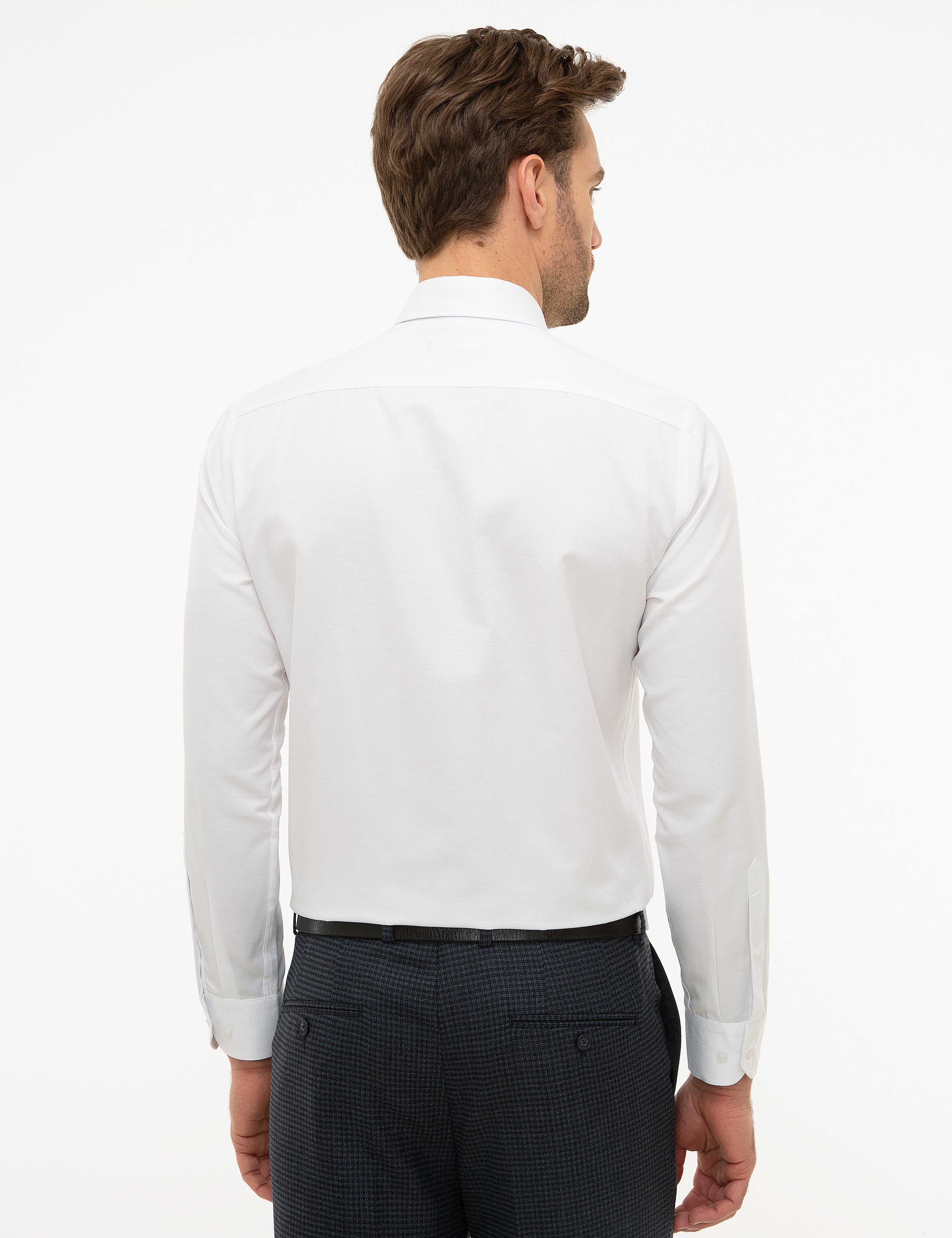 Beyaz Slim Fit Armürlü Gömlek - Image 3