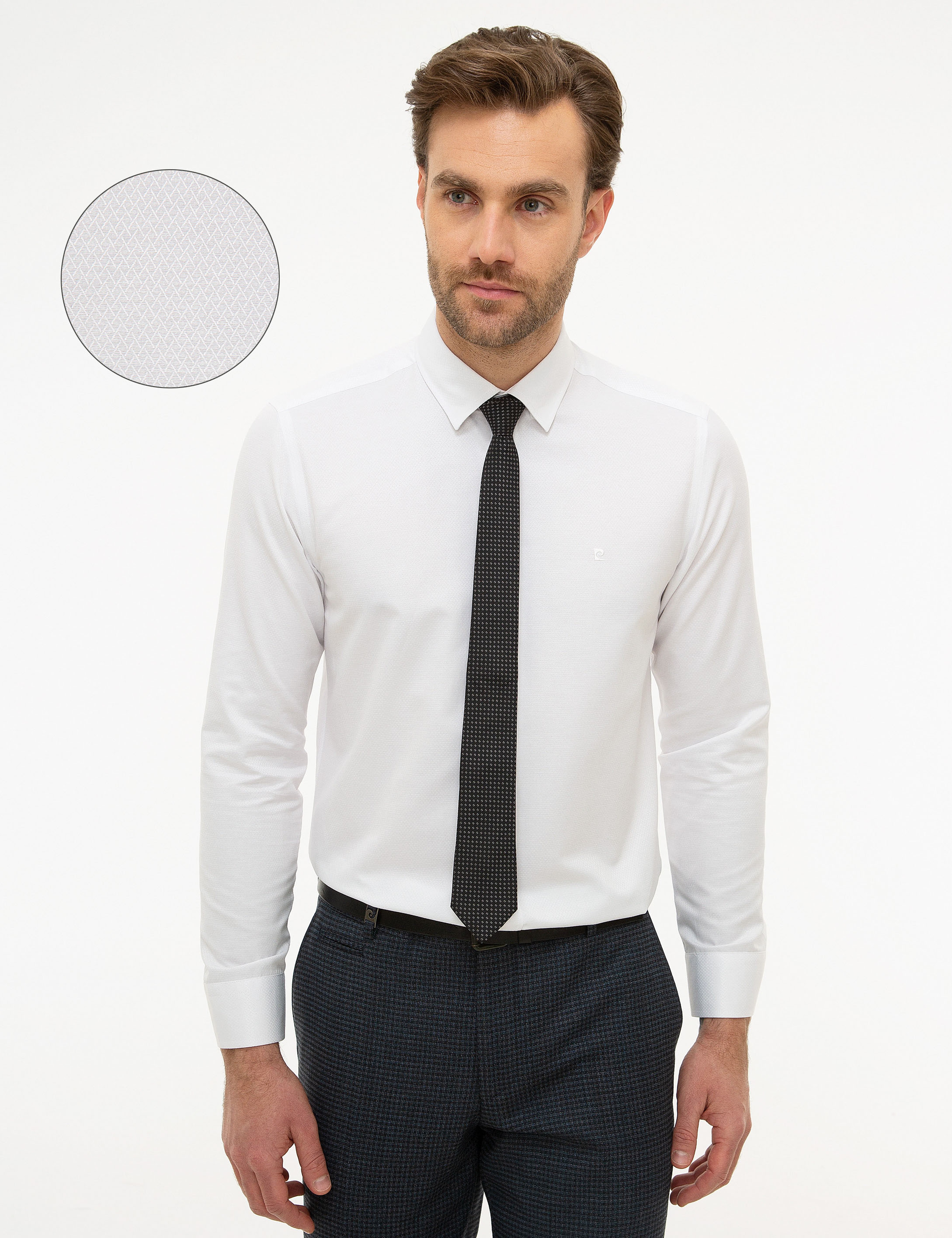 Beyaz Slim Fit Armürlü Gömlek - Image 1