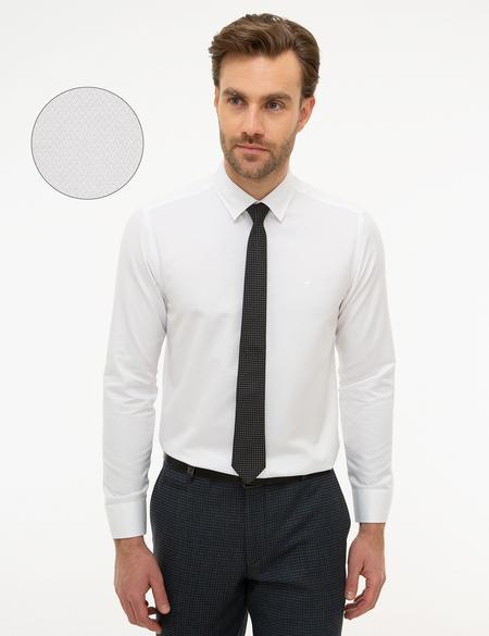 Beyaz Slim Fit Armürlü Gömlek - 50226656001