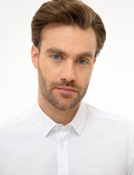 Beyaz Slim Fit Armürlü Gömlek - 50226657008