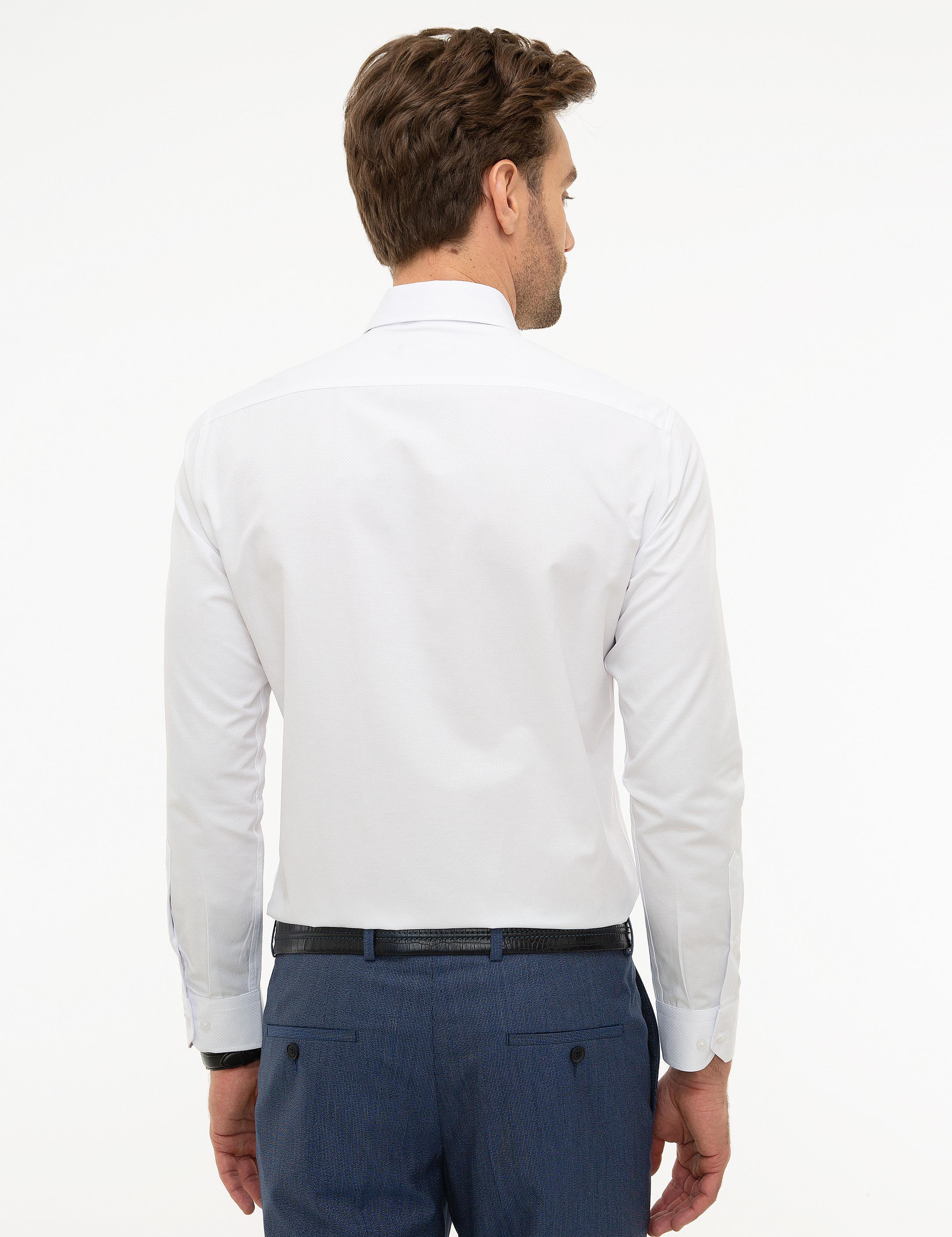 Beyaz Slim Fit Armürlü Gömlek