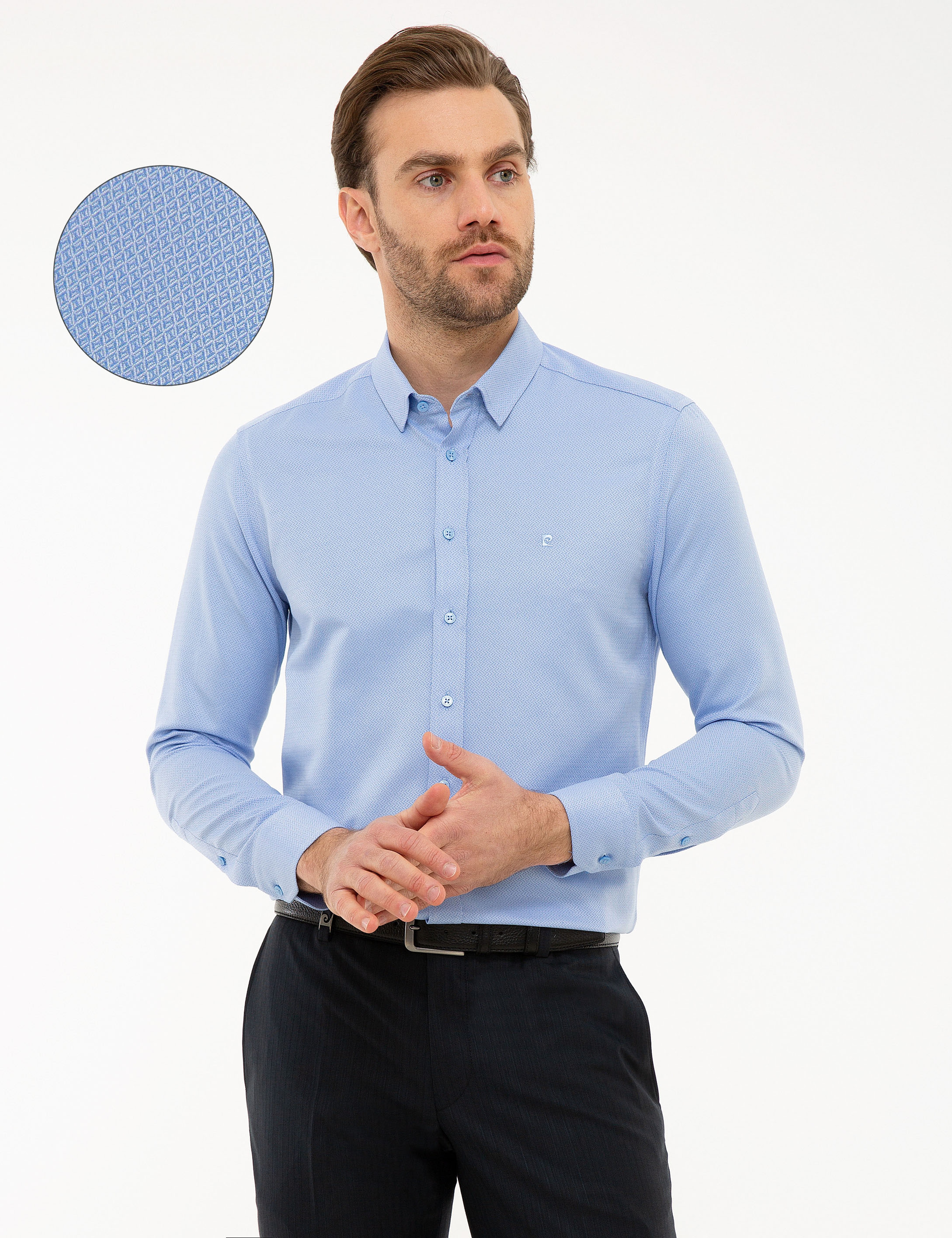 Mavi Slim Fit Armürlü Gömlek - Image 1