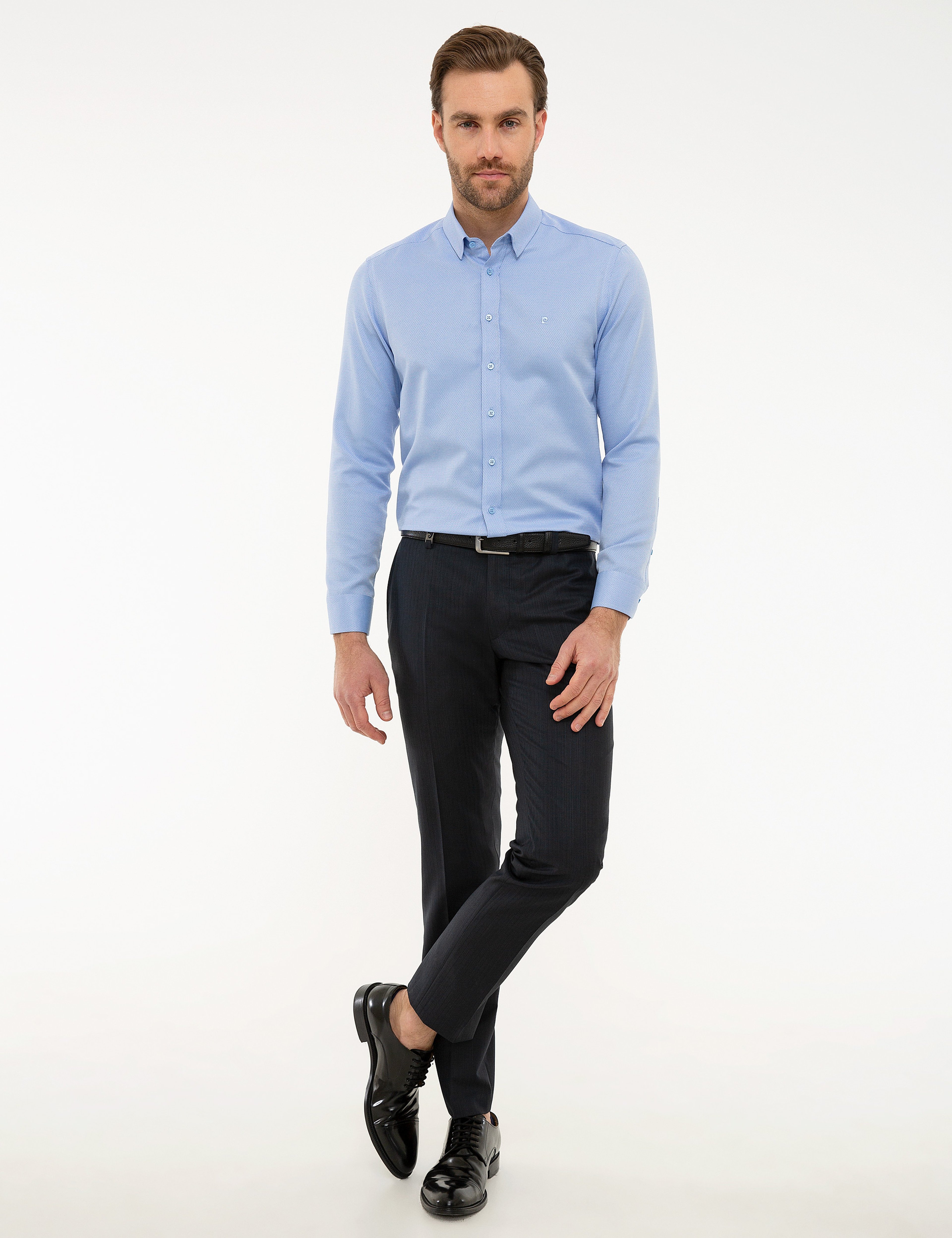 Mavi Slim Fit Armürlü Gömlek - Image 4