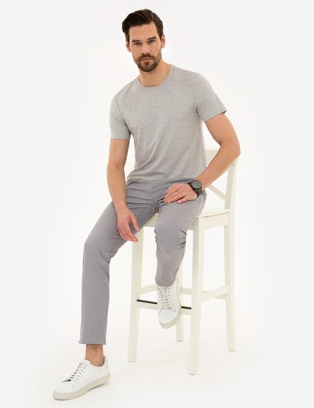 Açık Gri Slim Fit Bisiklet Yaka T-Shirt - 50223137020