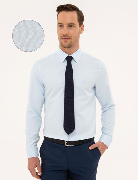 Açık Mavi Slim Fit Armürlü Gömlek - 50227373014