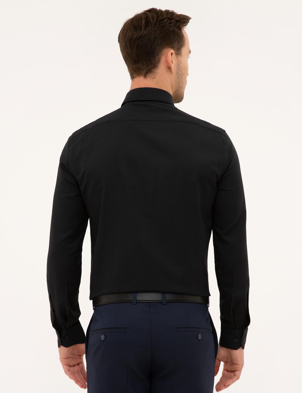 Siyah Slim Fit Armürlü Gömlek - 50227373034