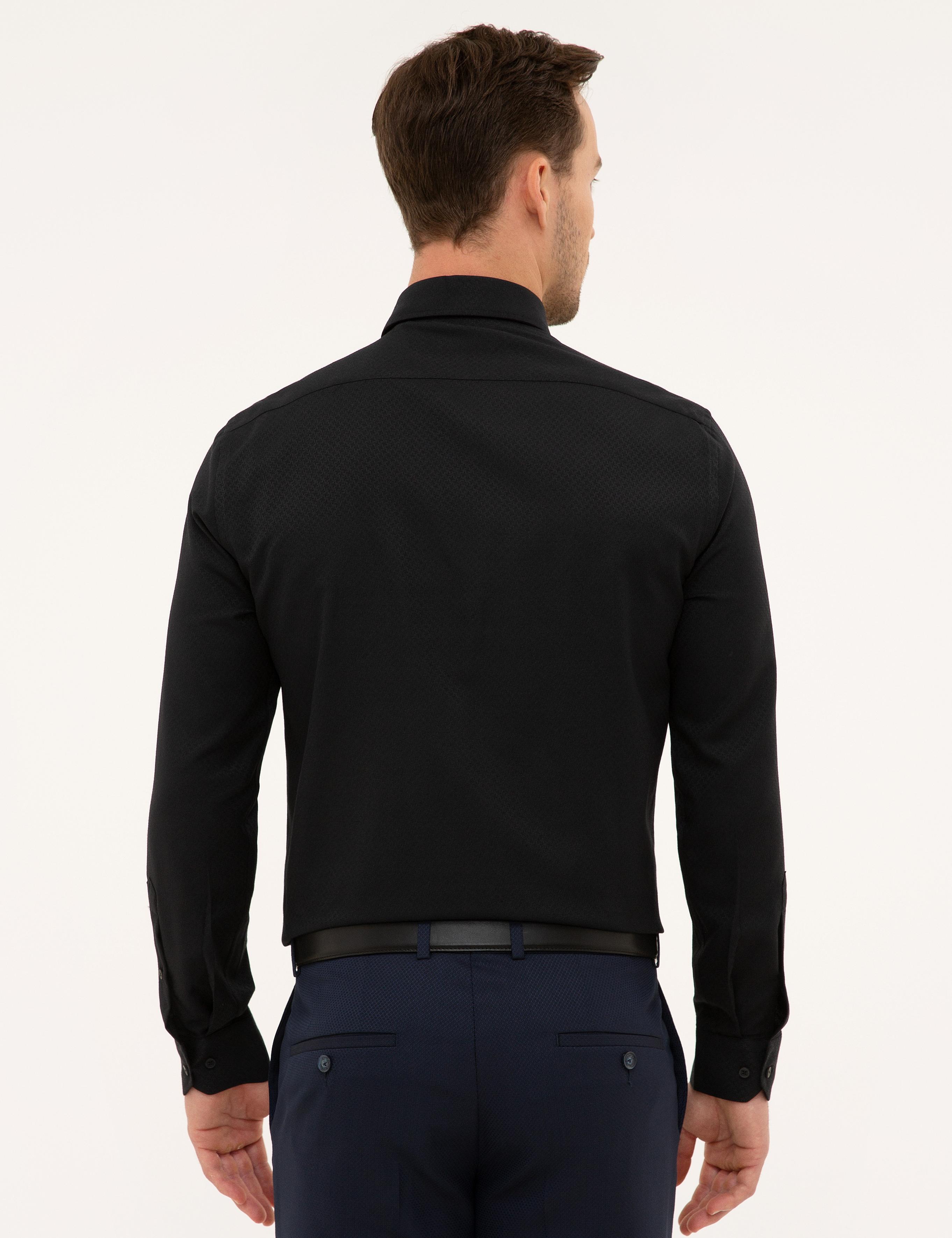 Siyah Slim Fit Armürlü Gömlek