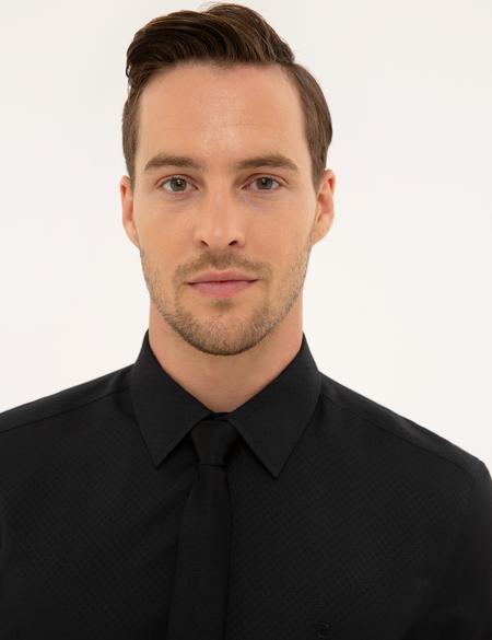 Siyah Slim Fit Armürlü Gömlek - 50227373034