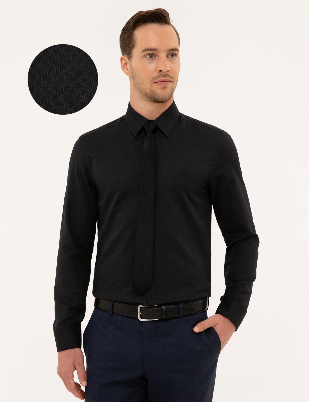 Siyah Slim Fit Armürlü Gömlek