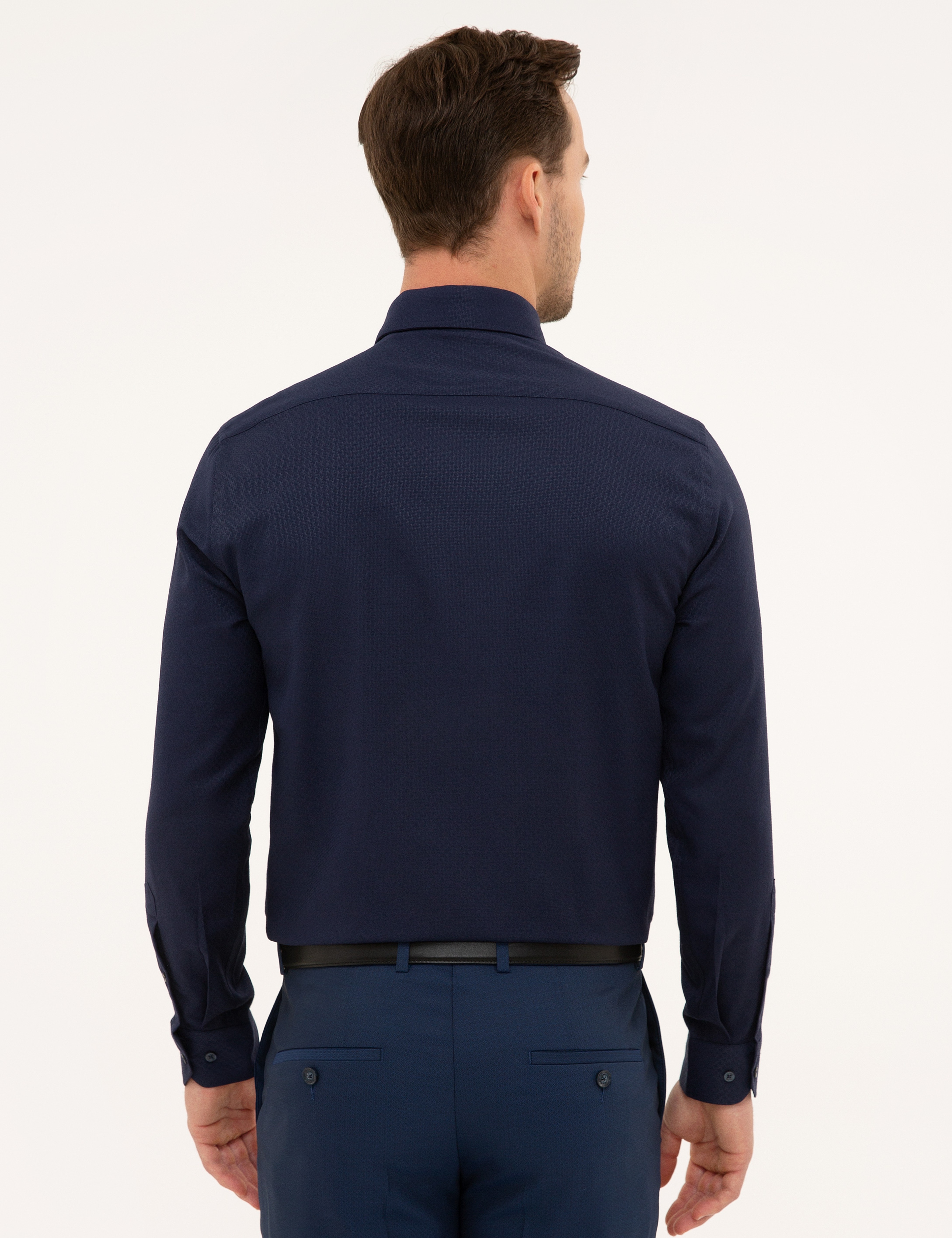 Lacivert Slim Fit Armürlü Gömlek