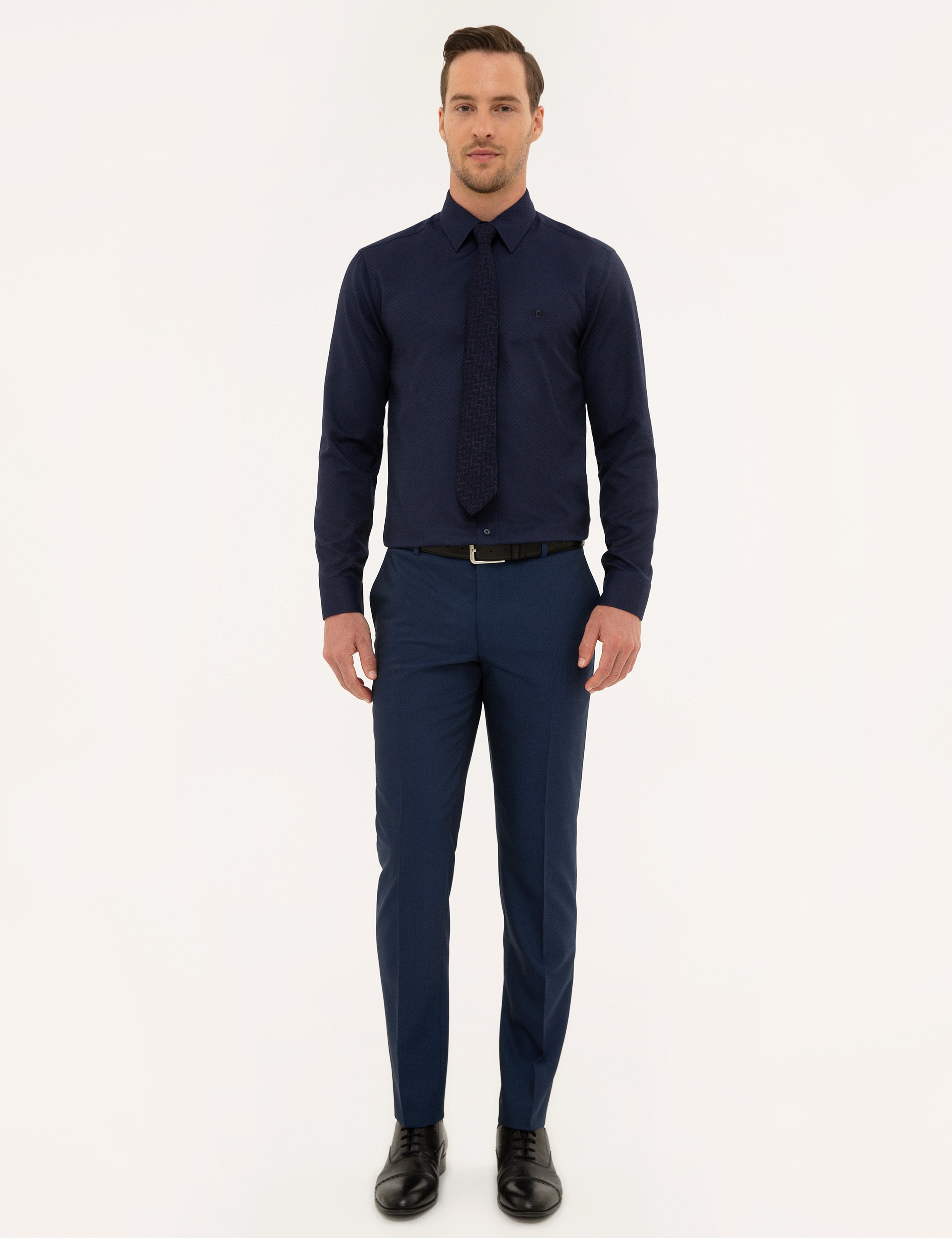 Lacivert Slim Fit Armürlü Gömlek