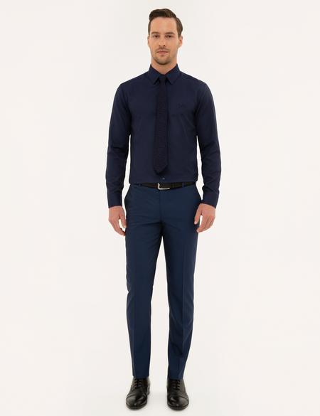 Lacivert Slim Fit Armürlü Gömlek - 50227373041