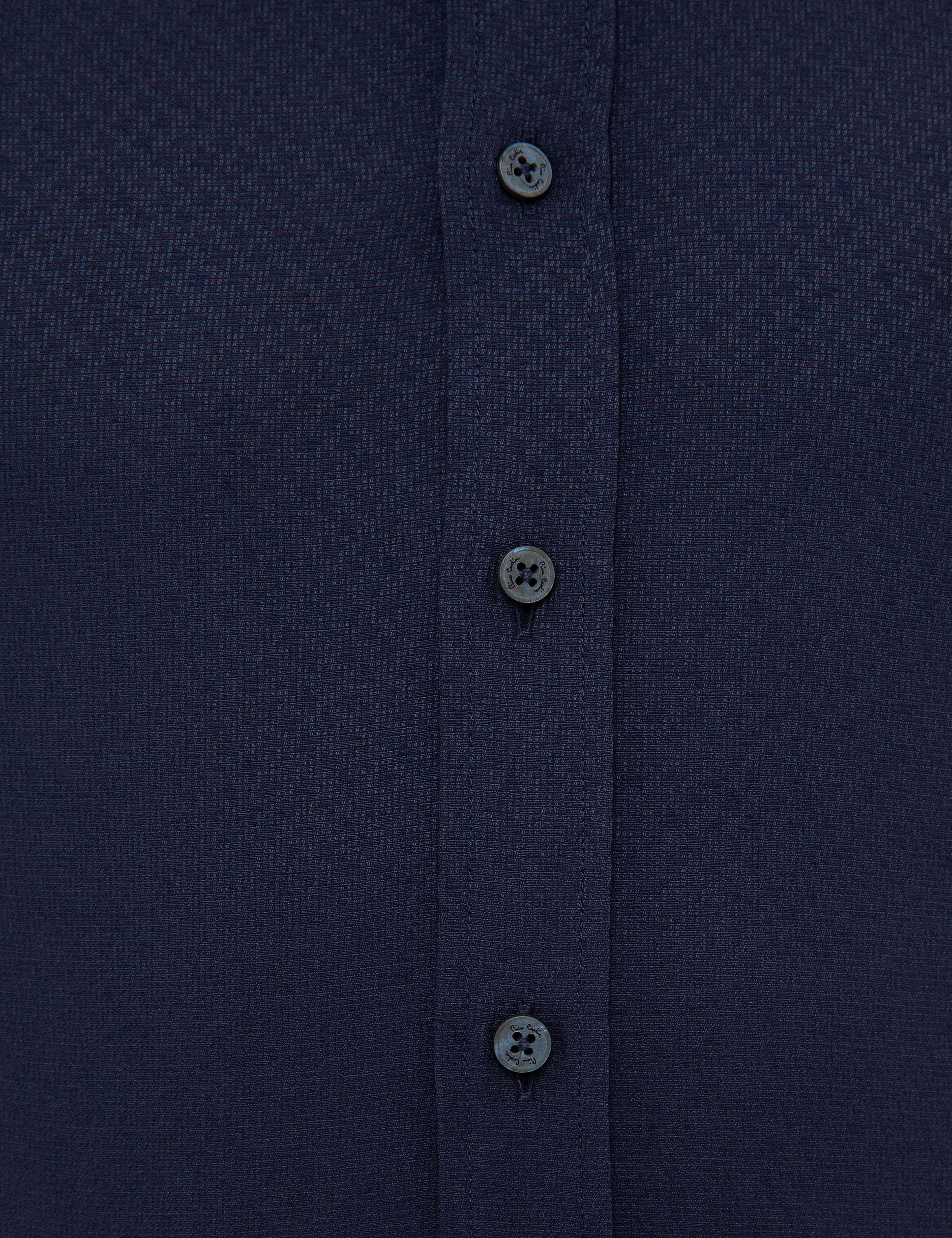 Lacivert Slim Fit Armürlü Gömlek